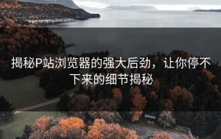 揭秘P站浏览器的强大后劲，让你停不下来的细节揭秘