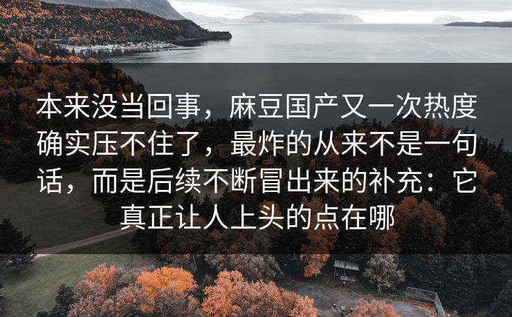 本来没当回事，麻豆国产又一次热度确实压不住了，最炸的从来不是一句话，而是后续不断冒出来的补充：它真正让人上头的点在哪-第1张图片-p站镜像热点页 - p站影视站