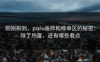 刚刚刷到，pixiv画师和榜单区的秘密：除了热度，还有哪些看点